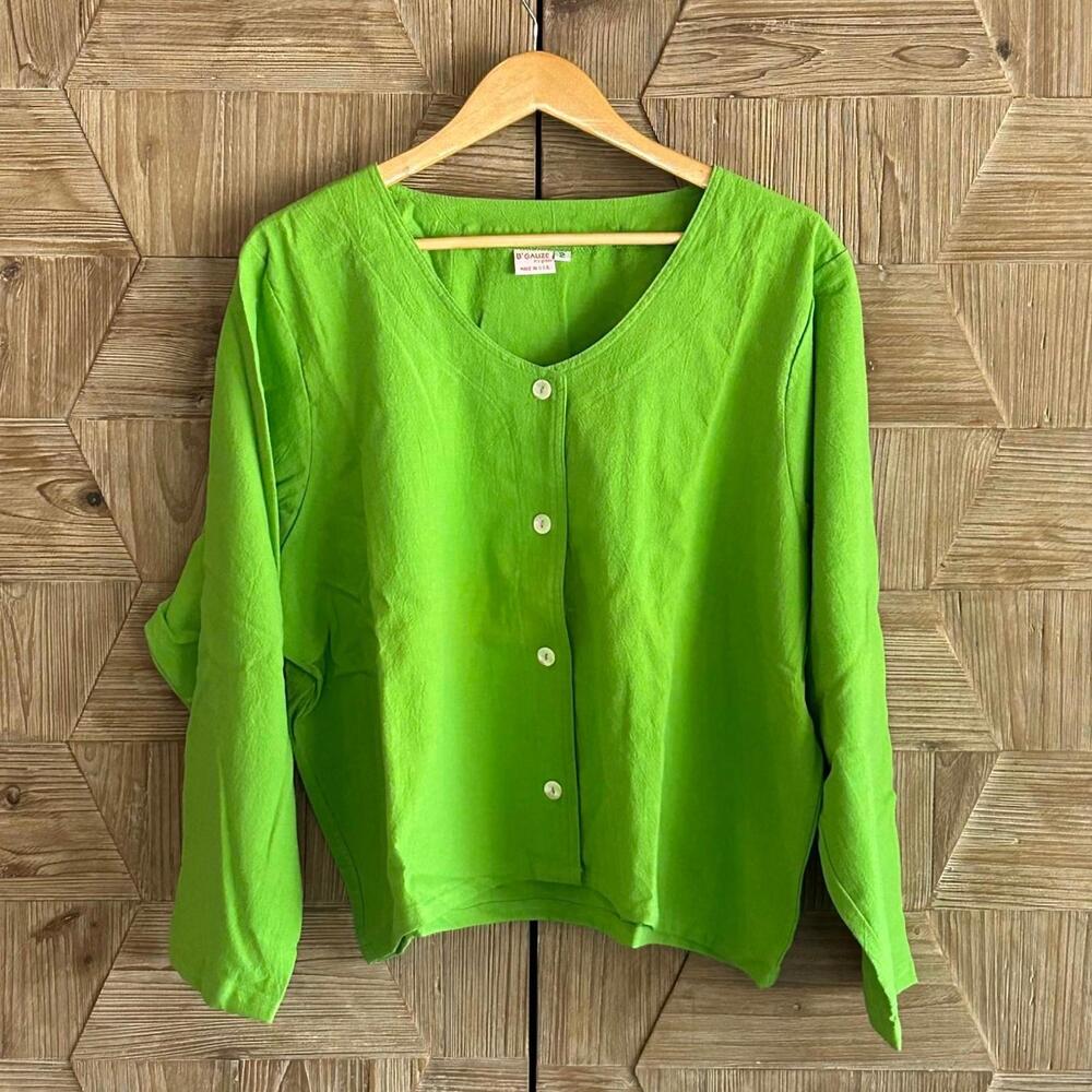NWT B'Gauze Women's Long Sleeve Button Up Shirt Green Size L/XL